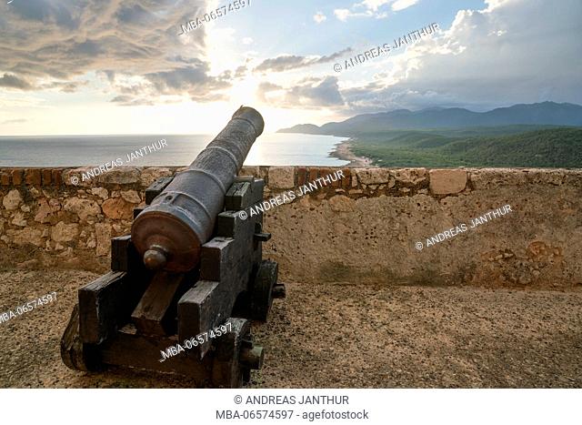 Cannon and view from the fortress of Santiago de Cuba, Castillo San Pedro de la Roca, Cuba