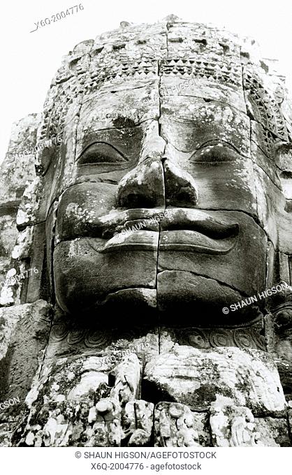 The Bayon of The Temples of Angkor at Siem Reap in Cambodia in Southeast Asia Far East. The epitome of the ego of Cambodia's King Jayavarman VII