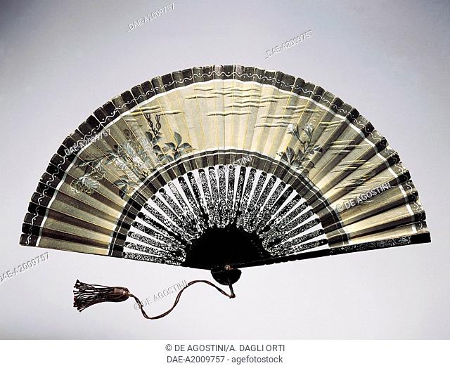 Half-mourning hand fan in painted paper and decorated wooden ribs. China, 20th century.  Private Collection