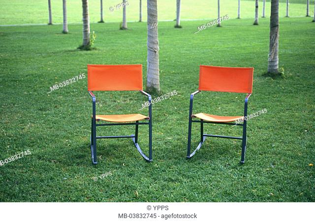 Park, meadow, trees, chairs,   no property release,   Munich BUGA, concert grove, park, groves, grove, lawn surface, deciduous trees, tree-trunks, nature, seat