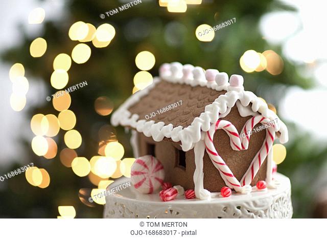 Close up of gingerbread house