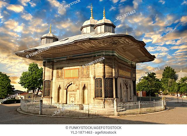 The Fountain of Sultan Ahmed III Turkish: III  Ahmet Çe mesi is a fountain in a Turkish rococo structure built in 1728 in the style of the Tulip period