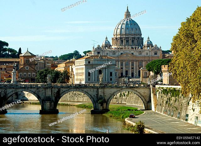 View of the Vatican with Saint Peter's Basilica and Sant'Angelo's Bridge (Rome, Italy)