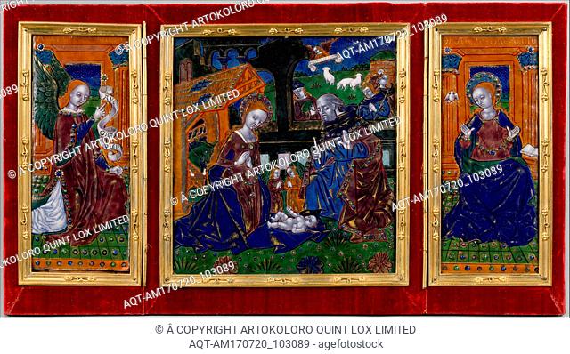 Triptych with the Nativity and the Annunciation, late 19thâ€“early 20th century, French, Limoges, Painted enamel on copper, partly gilt