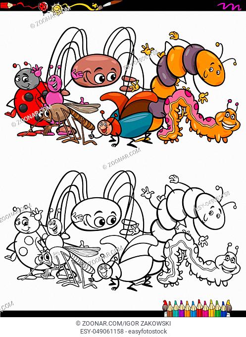 Cartoon Illustration of Insects Animal Characters Group Coloring Book Activity