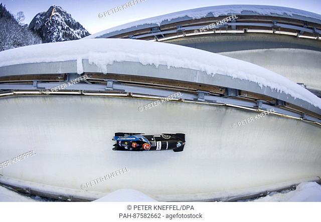 Austrian bobsledders Benjamin Maier and Markus Sammer during the men's doubles at the Bobsled World Cup in Schoenau am Koenigssee, Germany, 28 January 2017