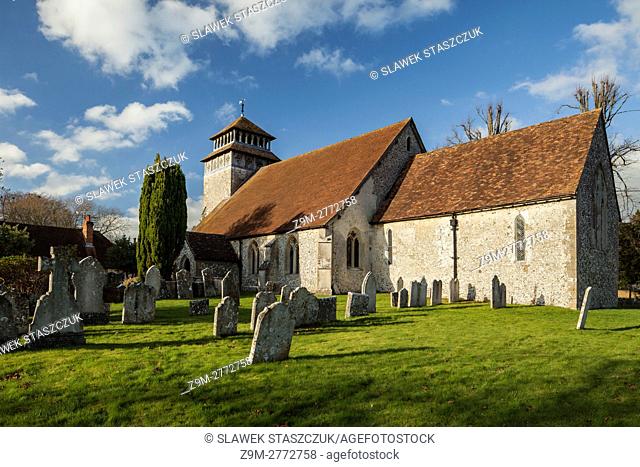 Autumn afternoon at St Andrew's church in Meonstoke village, Hampshire, England