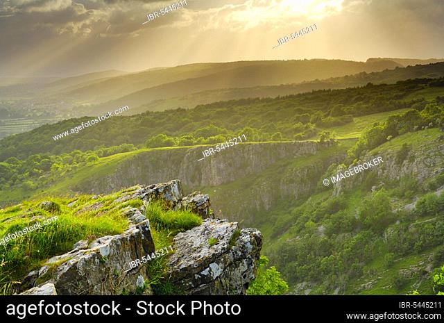 View of the Cheddar Gorge on the edge of the Mendip Hills in Somerset, England, United Kingdom, Europe