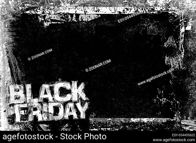 Black Friday Grunge Background with grungy frame and remains of scotch tape and cellophane. Fully editable. Dirty artistic design element, box, frame for text