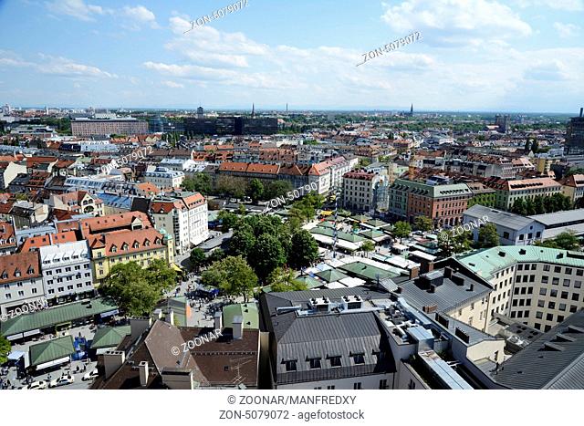 MUNICH, GERMANY, MAY 28: Aerial view over Munich, Germany on May 28, 2013. Munich is the biggest city of Bavaria with almost 100 million visitors a year