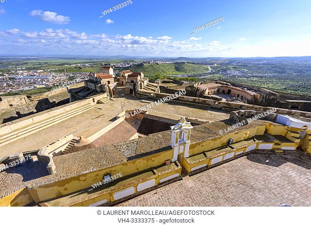 View from Governor House, Fort of Graca, Garrison Border Town of Elvas and its Fortifications, Portalegre District, Alentejo Region, Portugal, Europe