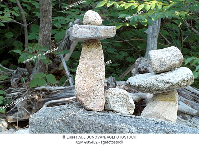 Rock cairn along the Swift River  Located near the kancamagus Highway route 112 in the White Mountains, New Hampshire, USA