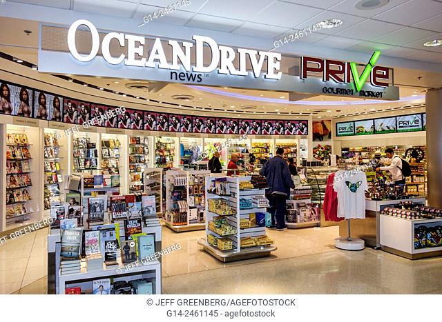 Florida, Miami, International Airport, MIA, inside, terminal, concourse, gate area, shopping, display, sale, souvenirs, Ocean Drive News and & Gifts