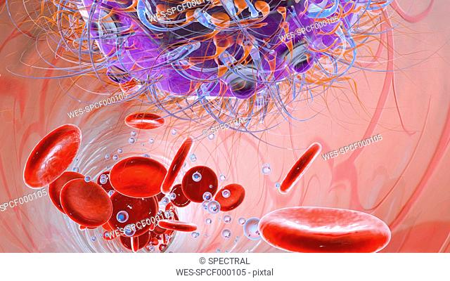 Virus in bloodstream, 3D Rendering