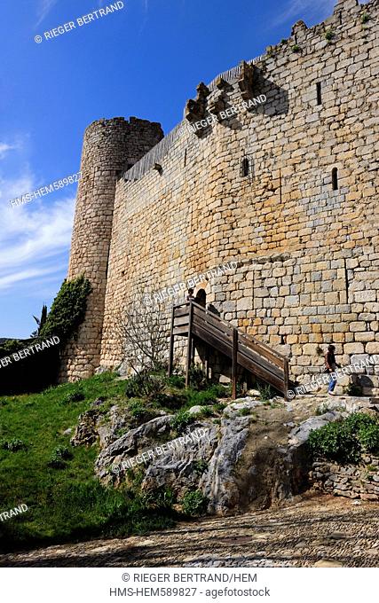 France, Aude, cathar castle from the village of Villerouge Termenes in the heart of the Corbieres