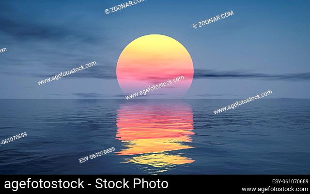 A great sunset over the ocean. 3d illustration