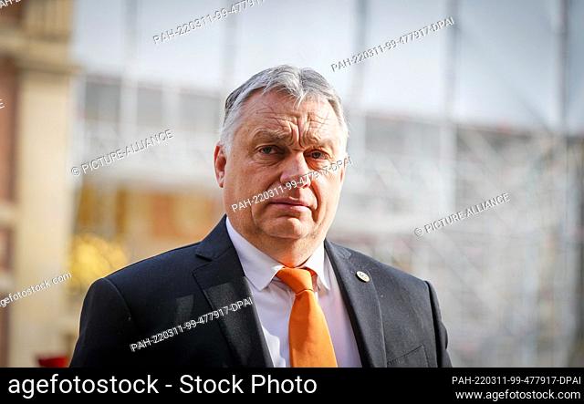 11 March 2022, France, Versailles: Viktor Orbán, Prime Minister of Hungary, arrives for the meeting of European Union EU leaders at an informal two-day meeting...