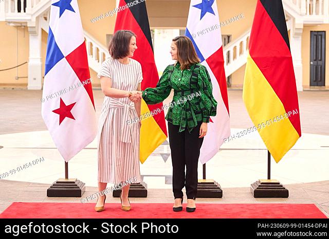 09 June 2023, Panama, Panama-Stadt: Annalena Baerbock (l, Bündnis 90/Die Grünen), German Foreign Minister, and Janaina Tewaney