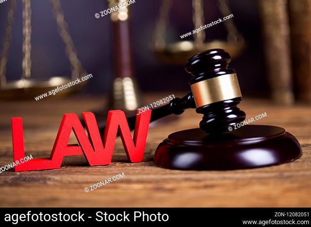 Law wooden gavel barrister, justice concept, legal system