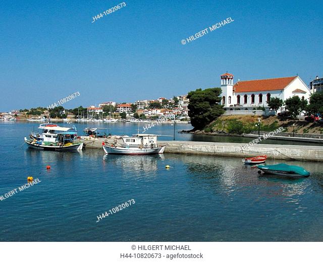 Neos Marmaras, coast place, harbor, port, boats, sea, coast, village, Mediterranean Sea, Chalkidiki, Greece, Europe