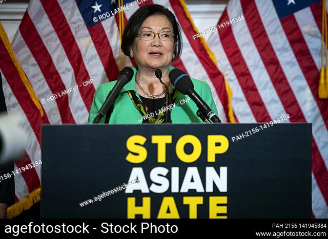 United States Senator Mazie Hirono (Democrat of Hawaii), offers remarks during a press conference following Senate passage of the COVID-19 Hate Crimes Act at...