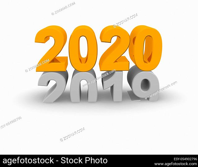 New Year 2020 concept 3d image on a white background, 3d rendering