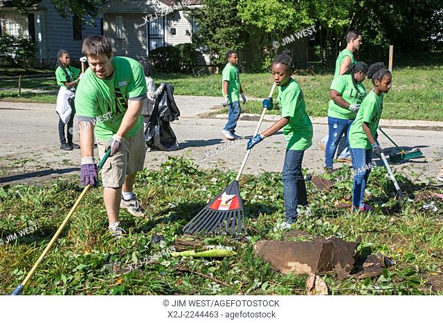 Detroit, Michigan - Volunteers clean up a distressed neighborhood during a week-long community improvement initiative called Life Modeled