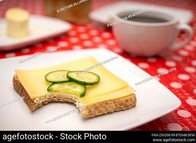 ILLUSTRATION - 06 March 2023, Hesse, Gießen: A toast with cheese. Photo: Sebastian Gollnow/dpa/Archivbild. - Gießen/Hesse/Germany