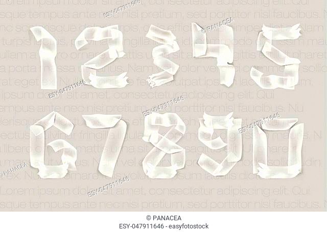 set of numbers from adhesive transparent tape
