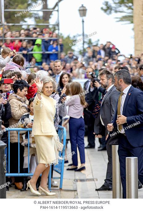 Queen Sofia of Spain leave at the La Seu Cathedral in Palma de Mallorca, on April 21, 2019, after attending the Eastern Mass.Photo: Albert Nieboer /