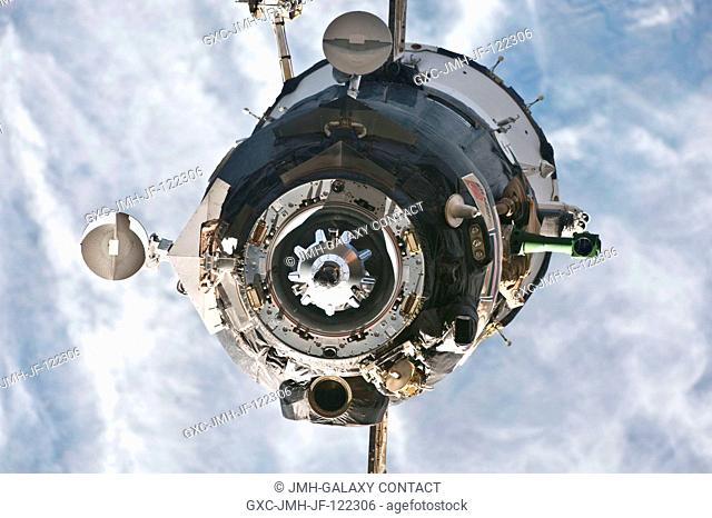 The Soyuz TMA-17 spacecraft is featured in this image photographed by an Expedition 23 crew member on the International Space Station during the relocation of...