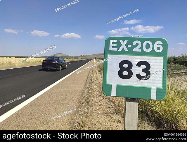 EX-303 sign road. Interregional highway that extends from Caceres to Villanueva de la Serena, Extremadura, Spain