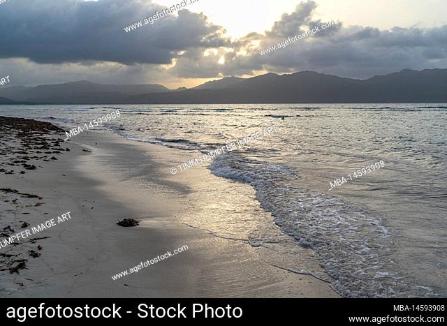 North America, Caribbean, Greater Antilles, Hispaniola Island, Dominican Republic, Sama, Las Galeras, sunset at La Playita beach