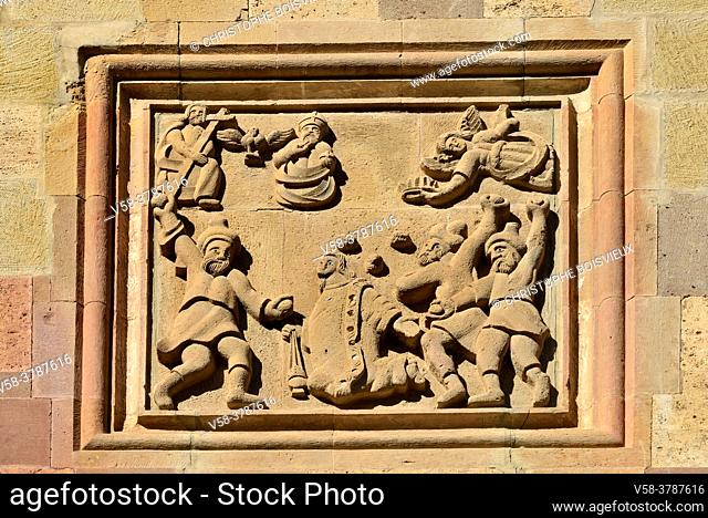 Iran, East Azerbaijan province, Jolfa region, Unesco World Heritage Site, Saint Stepanos monastery, Sculpture depicting the stoning of Saint Stephen