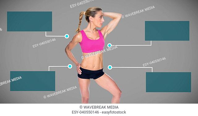 Athletic exercise woman with blank infographic chart panels