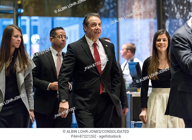 New York State Governor Andrew Cuomo is seen upon his arrival in in the lobby of Trump Tower in New York, NY, USA on January 18, 2017