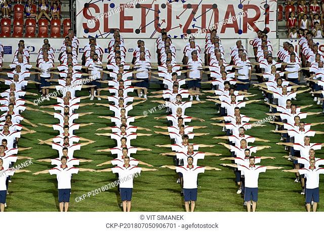 First collective gymnastic performances within the 16th Sokol festival was held in the Eden Arena, Prague, Czech Republic, on July 5, 2018