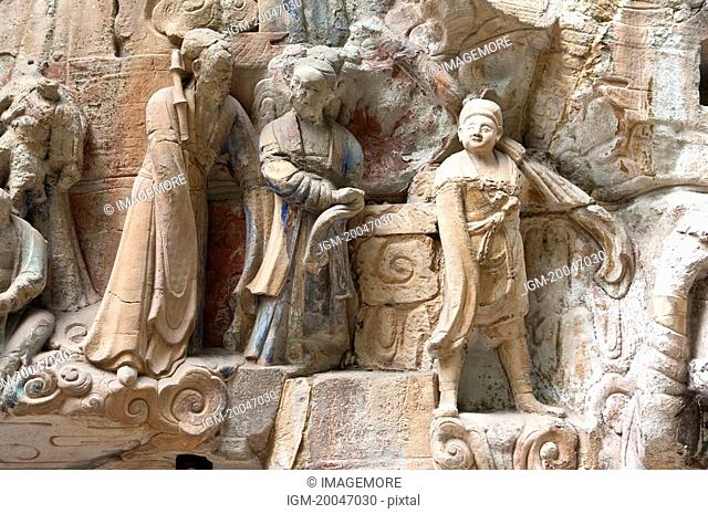Stone Carving of A Story from the Scripture on the Kindness of Parents in Chongqing, The Dazu Rock Carvings, China