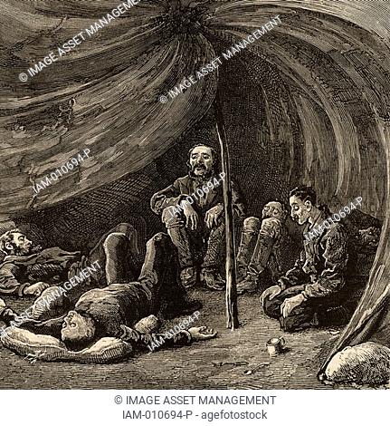 The scene inside Lieutenant Greely's tent when the relief party arrived on 22 June 1884  In 1881 Adolphus Washington Greely 1844-1935, American Arctic explorer