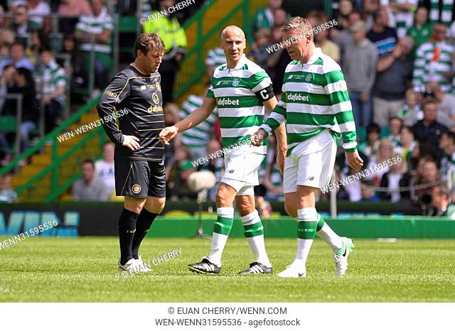 Charity match held at Celtic Park between Henrik's Heros vs Lubo's Legends Featuring: Lubo Moravcik, Henrik Larsson Where: Glasgow