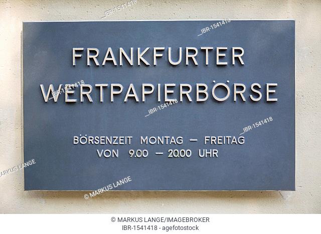 Sign at the entrance to the German Stock Exchange in Frankfurt, Hesse, Germany, Europe