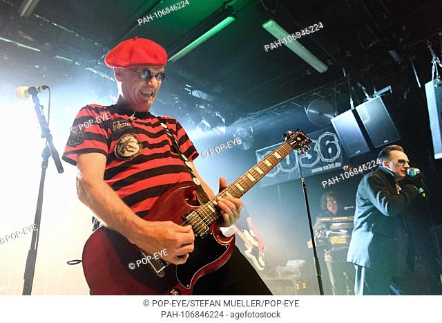 133 / The Damned: Captain Sensible (guitar, vocals), Monty Oxymoron (keyboard), and Dave Vanian (vocals) from the punk band The Damned performing live in the...