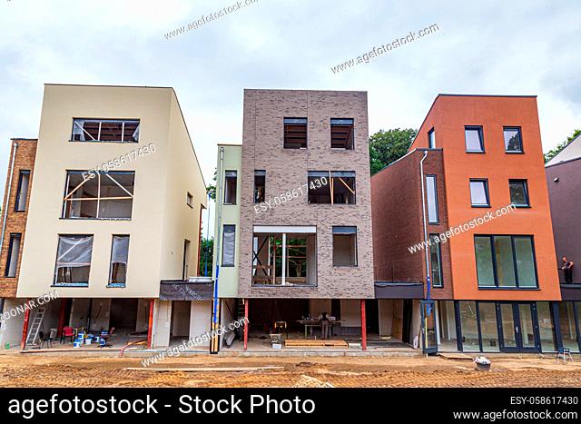 Arnhem, Netherlands - July 17, 2020: Modern mansion houses under construction in suburb Klarenbeek in Arnhem, Netherlands