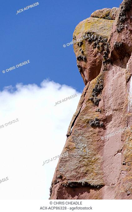 Buddha face at Amaru Muru, a?mysterious Èdoorway? carved into a rock face, called the gateway to the 4th dimension, Lake Titicaca, Peru