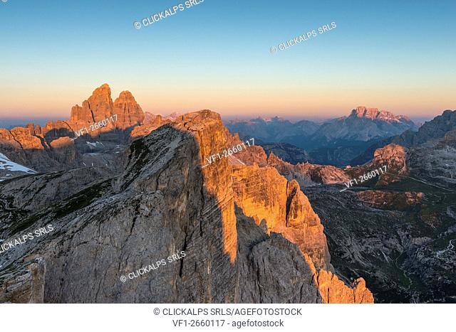 Sesto/Sexten, Dolomites, South Tyrol, Italy. Alpenglow in the Dolomites