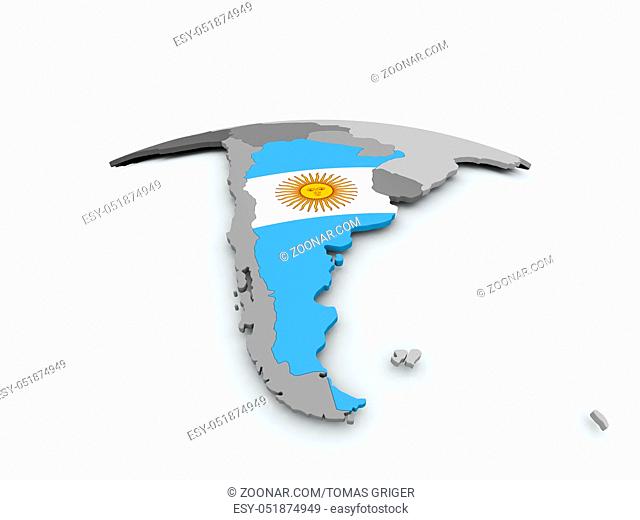 Argentina on grey political globe with embedded flag. 3D illustration
