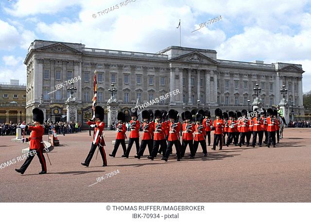 The traditional changing of the guards in front of the Buckingham Palace, London, Great Britain