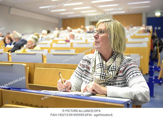24 January 2019, Hessen, Frankfurt/Main: Roswitha Waldmann is sitting in a lecture hall of the Johann Wolfgang Goethe University before the beginning of a...