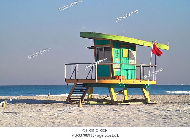 Sandy beach, Rettungsschwimmer-Turm, 'red flag'  Beach, beach, tower, Lifeguard, lifeguard, supervision, lifeguards, human-empty, silence, silence, idylls