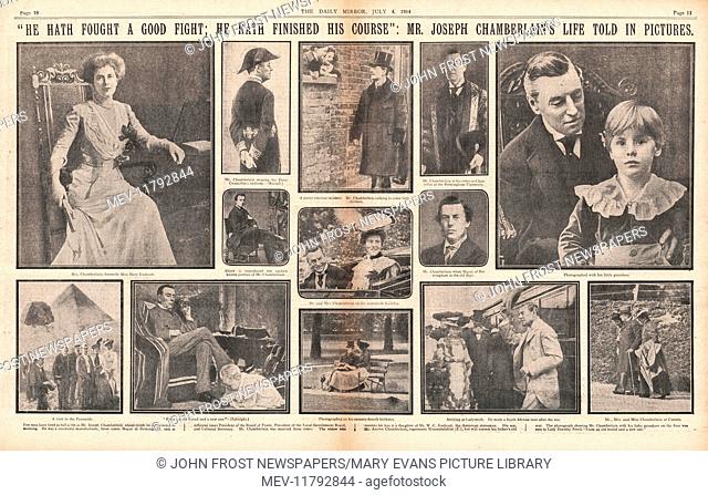 1914 Daily Mirror centre page Death of Mr Joseph Chamberlain